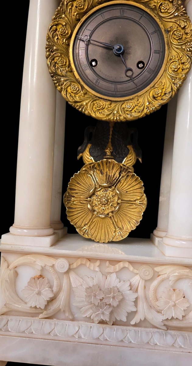 Pendule en marbre de carrare et bronze doré sculpture sanglier debut XIXeme -photo-3
