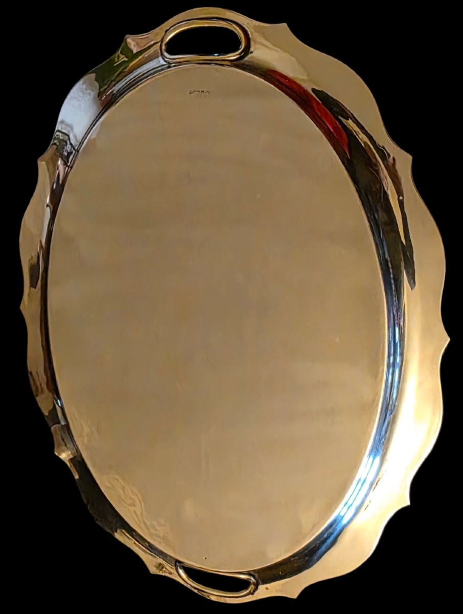 Plateau argent massif lion passant 2,200 kg titre 925-photo-3