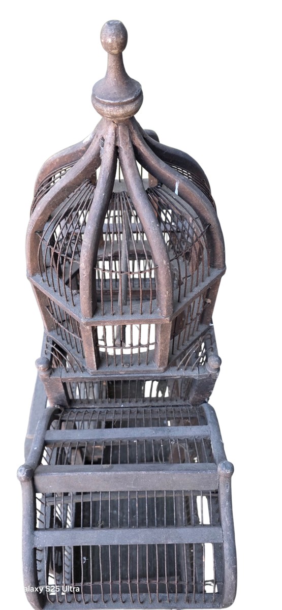 Importante cage a oiseaux bois 19ème  hauteur 82 cm-photo-4
