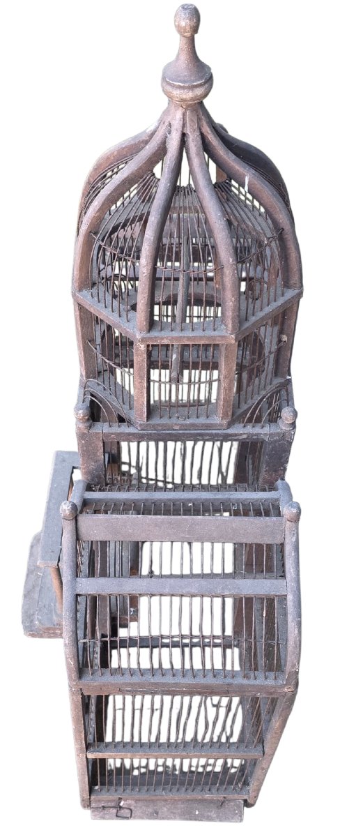 Importante cage a oiseaux bois 19ème  hauteur 82 cm-photo-1