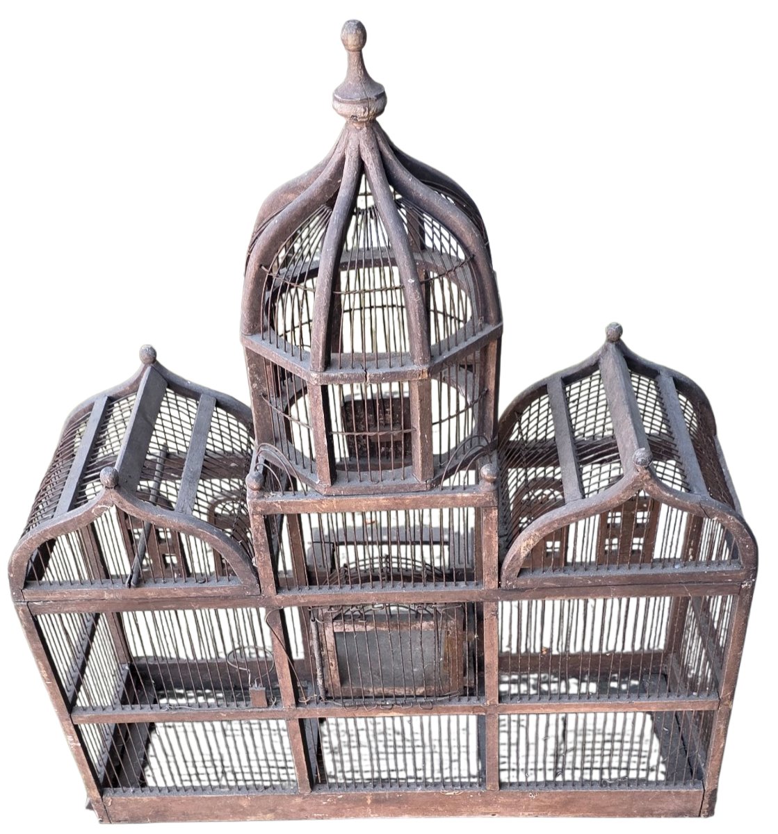 Importante cage a oiseaux bois 19ème  hauteur 82 cm-photo-4