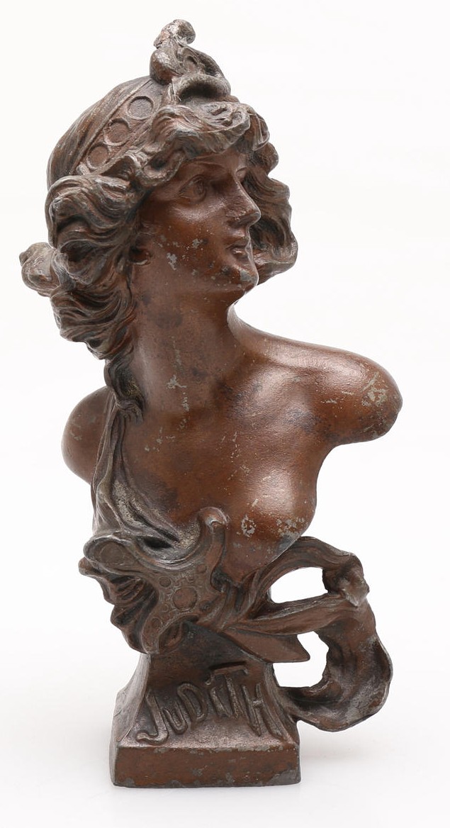 Sujet judith sur une colonne en onyx avec thermomètre 1900-photo-2