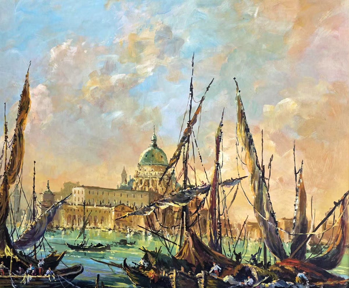 Gouache Venise grand canal la coupole très grande Gouache -photo-1