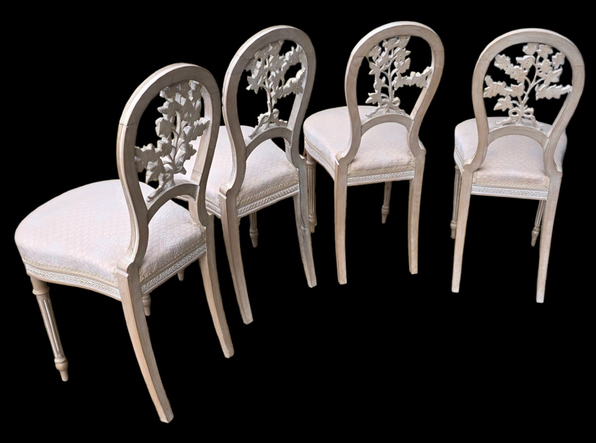 4 chaises Louis XVI de style peinture cerusè -photo-2