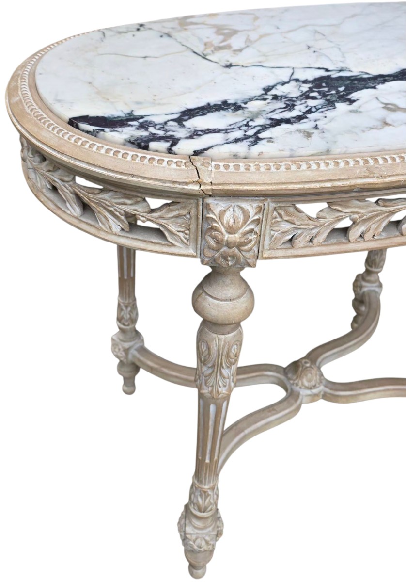 Louis XVI Middle Table Of Cerusè Painting On Marble-photo-1