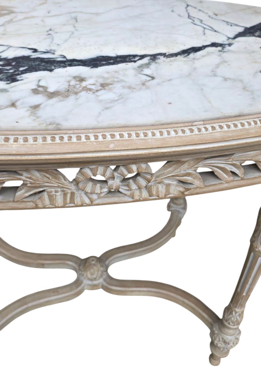 Louis XVI Middle Table Of Cerusè Painting On Marble-photo-2