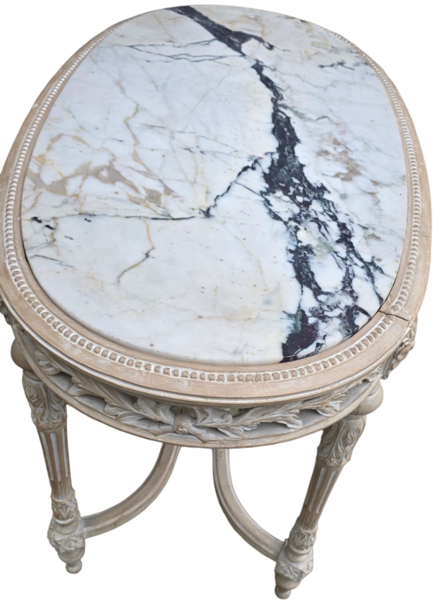Louis XVI Middle Table Of Cerusè Painting On Marble-photo-5
