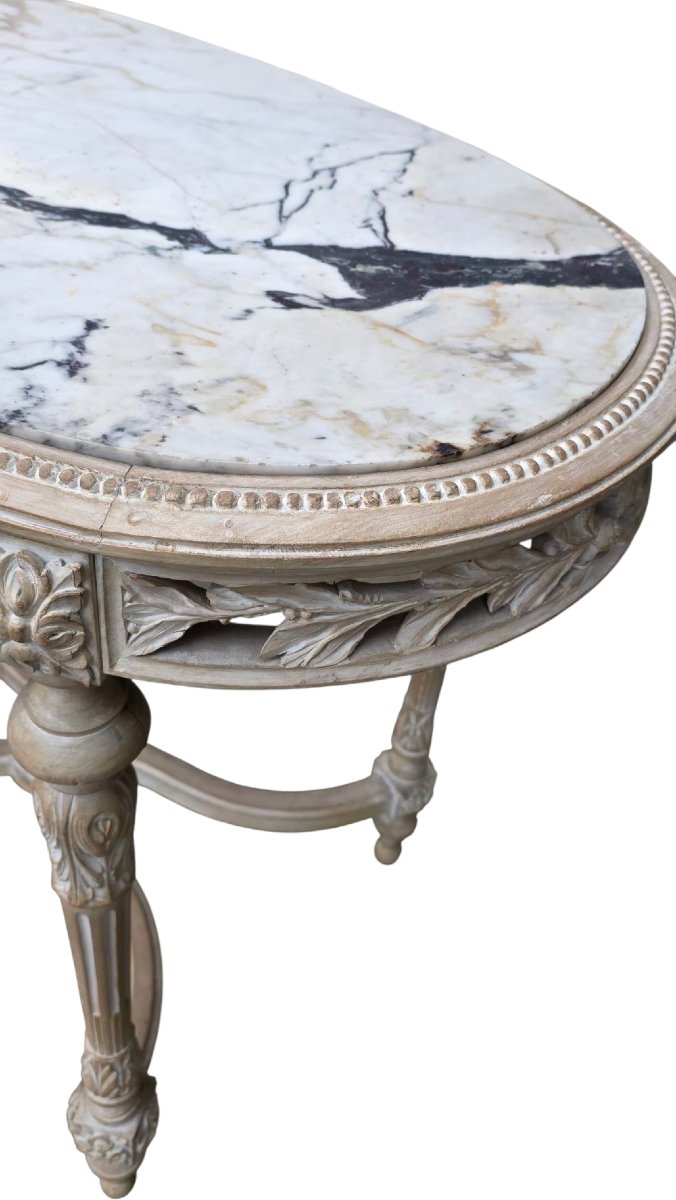 Louis XVI Middle Table Of Cerusè Painting On Marble-photo-7
