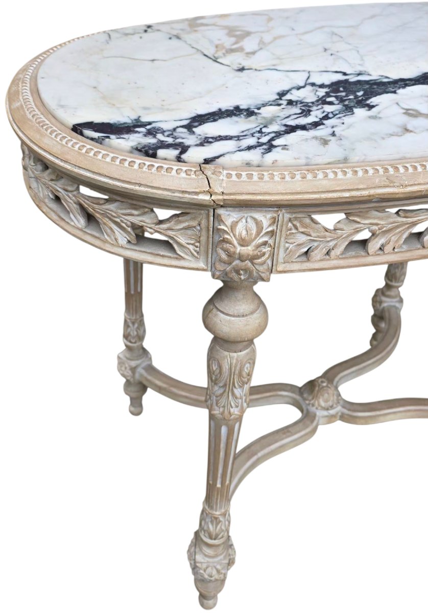 Louis XVI Middle Table Of Cerusè Painting On Marble-photo-8