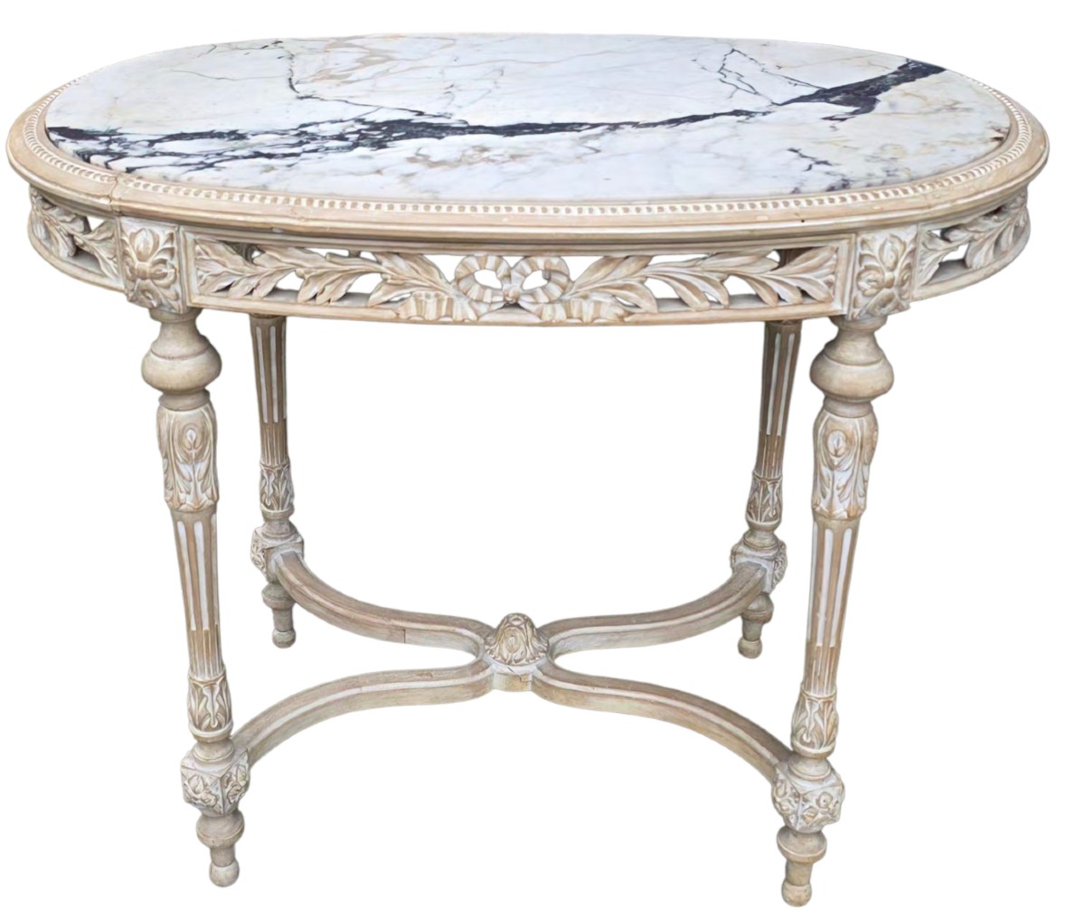 Louis XVI Middle Table Of Cerusè Painting On Marble