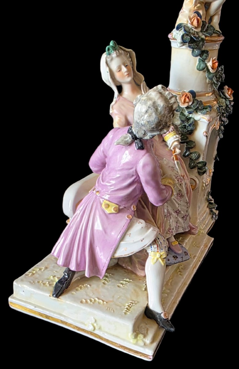 Important groupe porcelaine allemagne meisse sax polychrome Hauteur 30 cm-photo-5