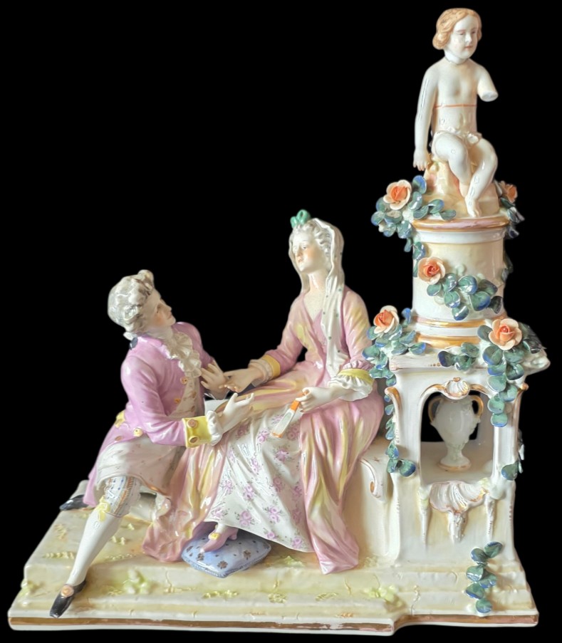 Important groupe porcelaine allemagne meisse sax polychrome Hauteur 30 cm