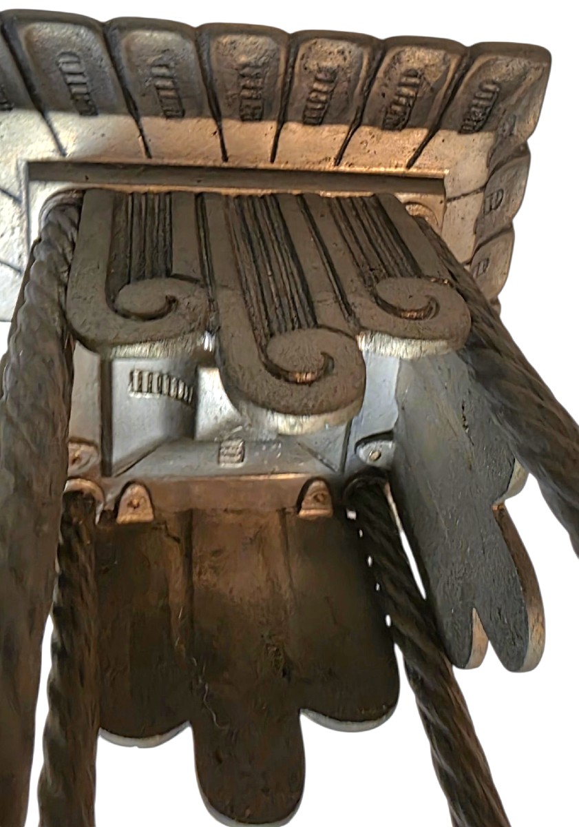 Art Deco Chandelier With 4 Decorative Gymnasium Panels, Signed Costebelle -photo-4