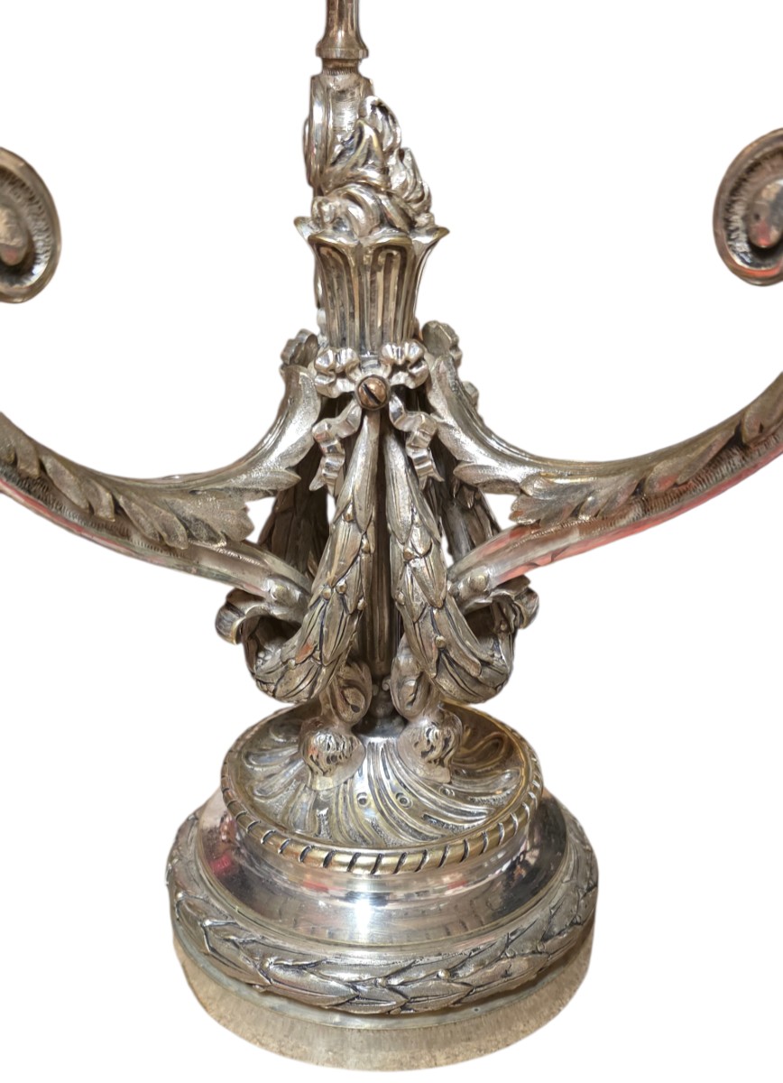 Candélabre Louis XVI en bronze ciselé argenté XIXeme 3,500 kg -photo-2