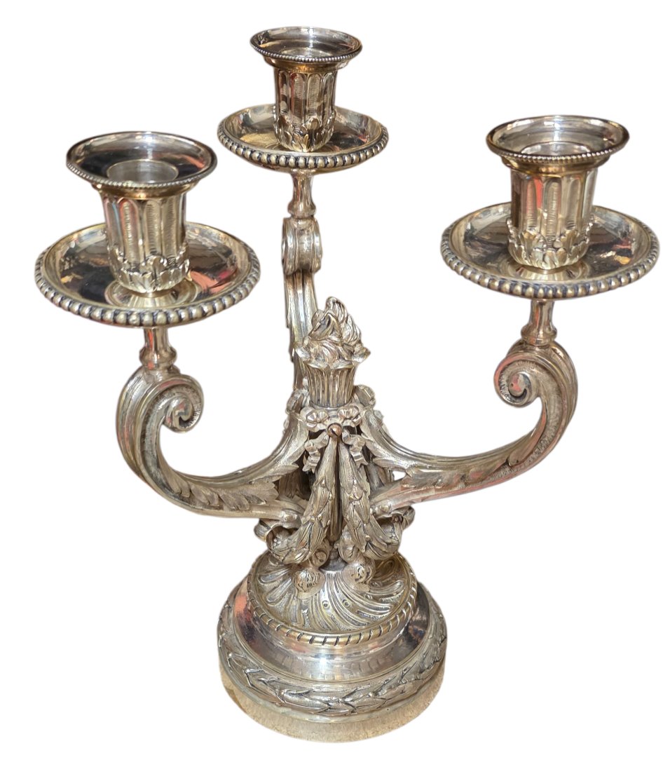 Candélabre Louis XVI en bronze ciselé argenté XIXeme 3,500 kg -photo-5