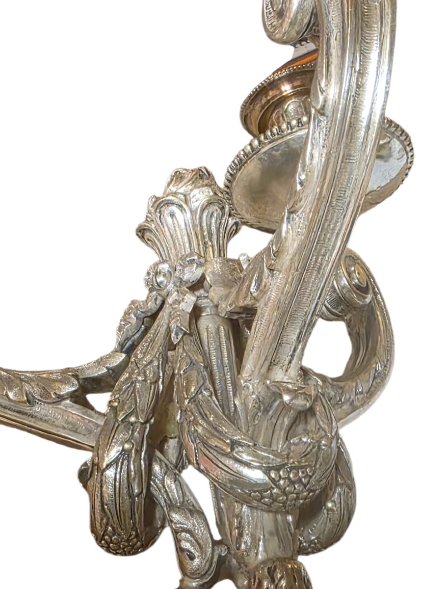 Candélabre Louis XVI en bronze ciselé argenté XIXeme 3,500 kg -photo-8