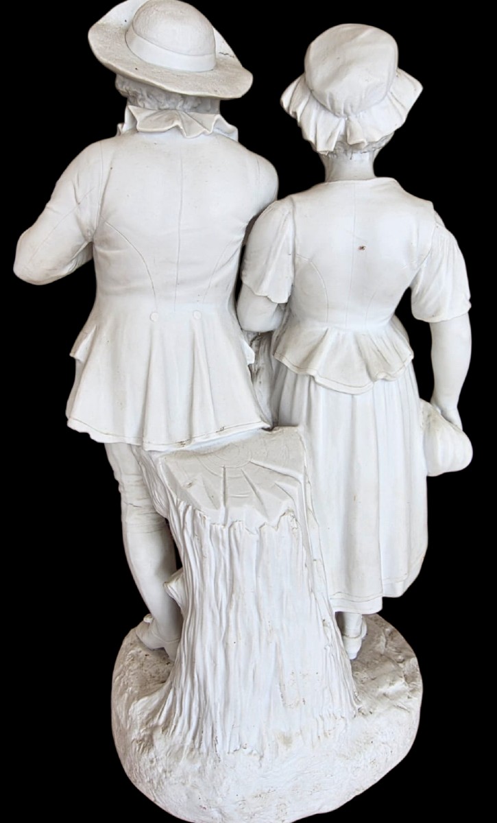 Important groupe en Biscuit Parian XIXeme signé Personnages italiens -photo-2