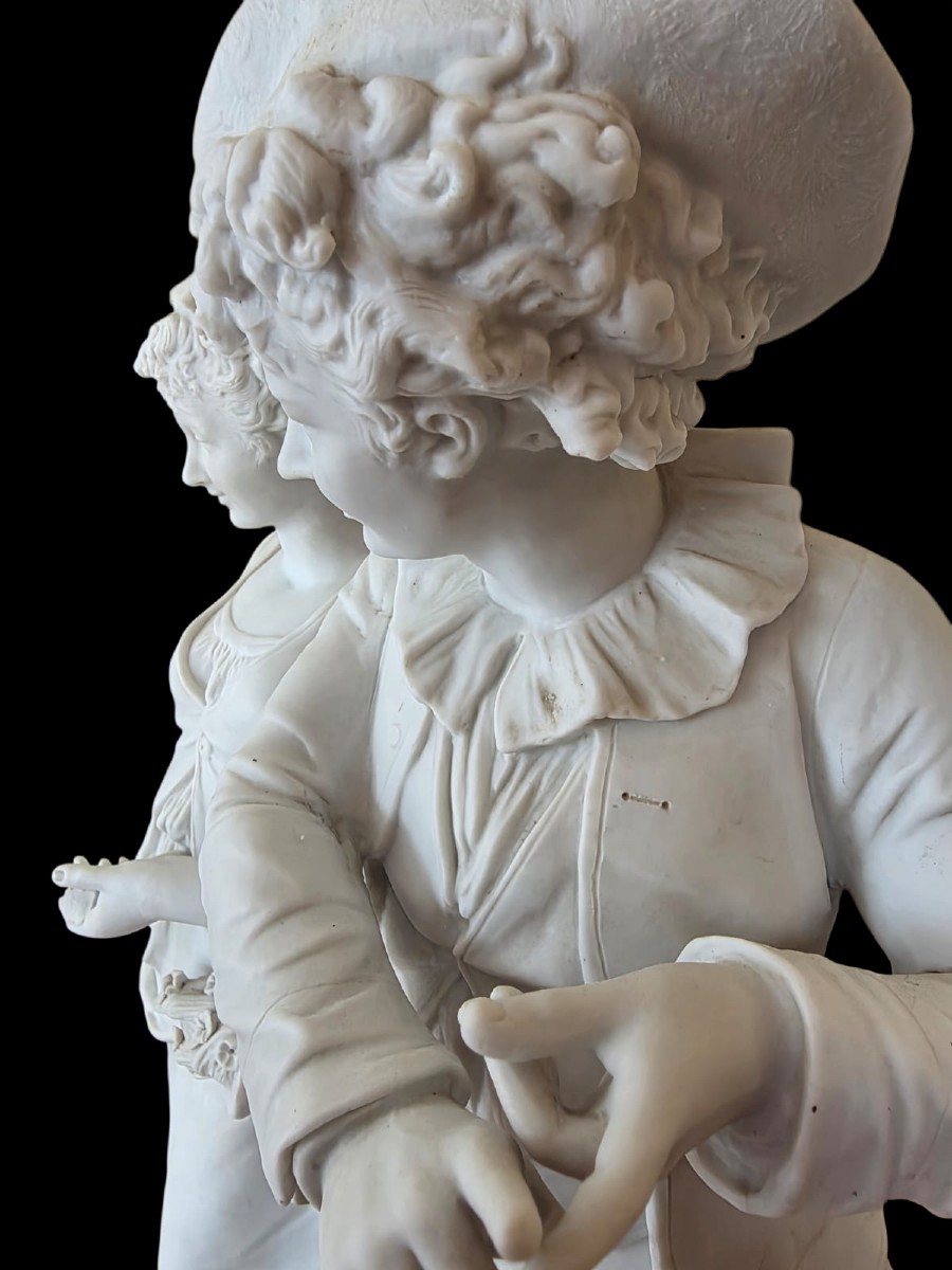 Important groupe en Biscuit Parian XIXeme signé Personnages italiens -photo-3