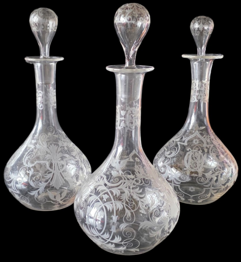 Lobmeyr Vienna 3 Caraffe Di Vino In Cristallo Tagliate Alla 19a Ruota