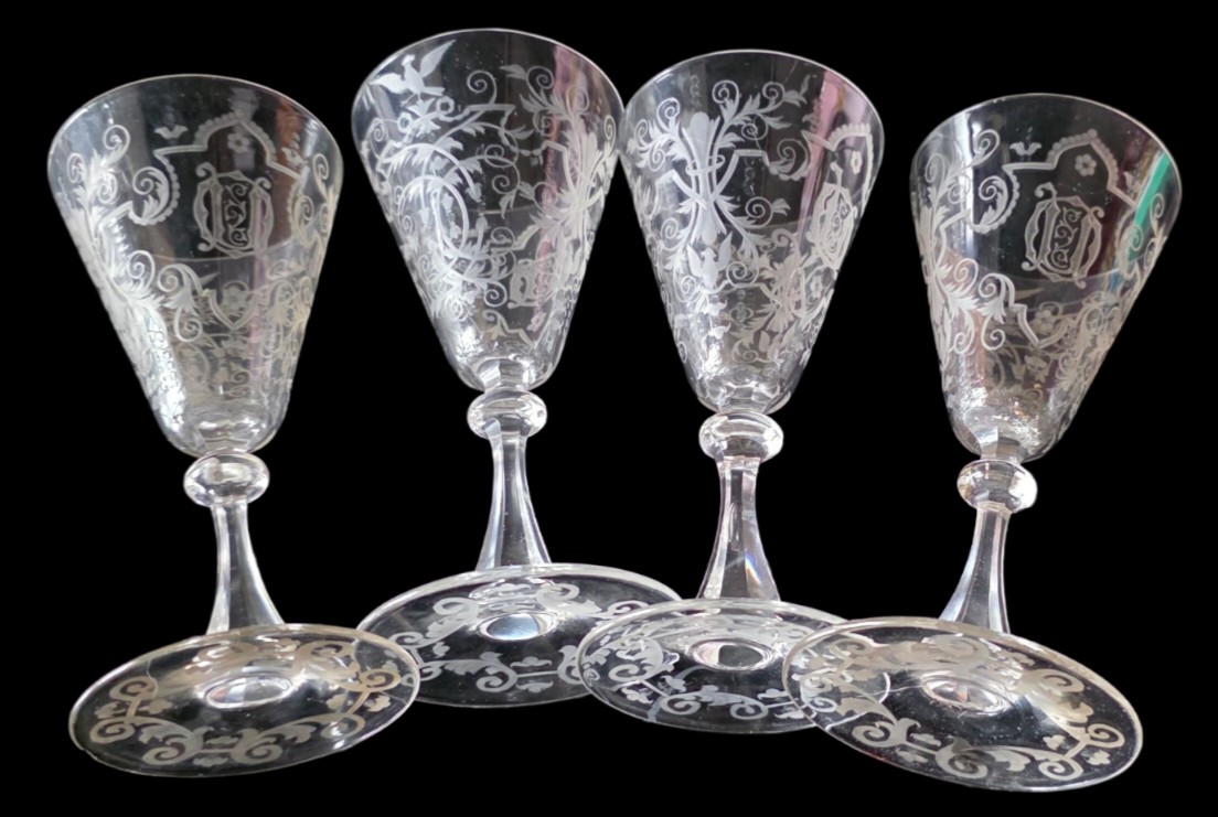 Lobmeyr Vienna 4 Glasses On Foot 19th Crystal Cut To The Wheel-photo-2