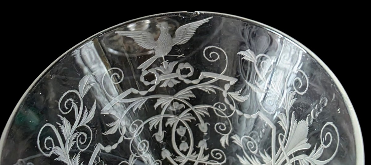 Lobmeyr Vienna 4 Glasses On Foot 19th Crystal Cut To The Wheel-photo-3