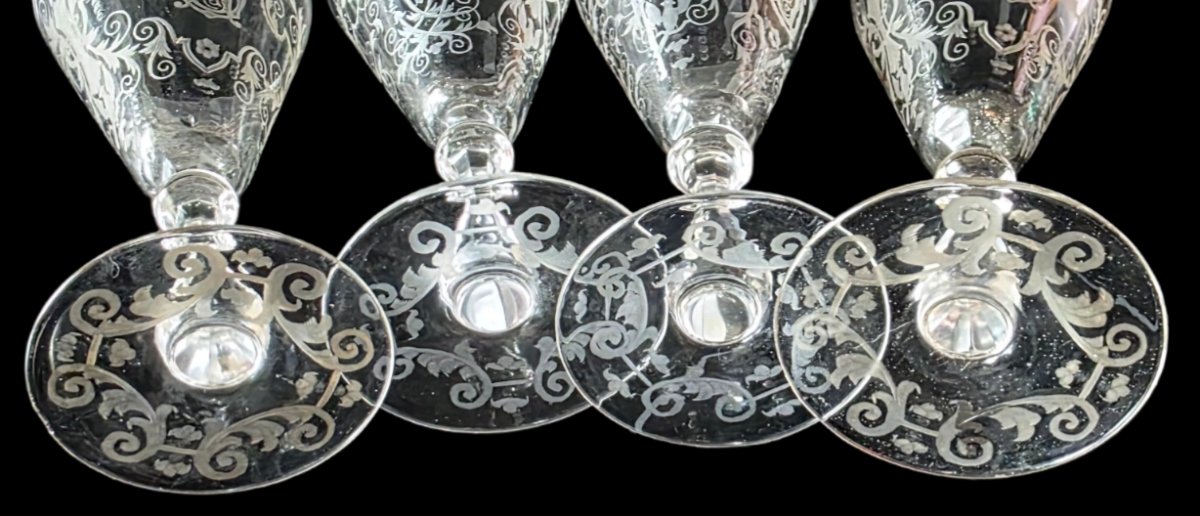 Lobmeyr Vienna 4 Glasses On Foot 19th Crystal Cut To The Wheel-photo-5