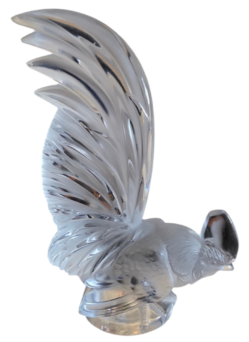 Coq nain lalique mascotte en cristal blanc moulé pressé  Signé dessous LALIQUE France