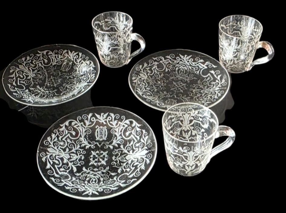 Lobmeyr Vienne 3 tasses et sous tasse XIXeme cristal taillé a la roue -photo-3