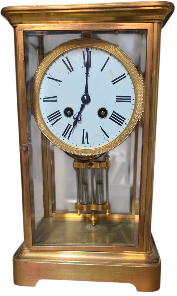 Grande Pendule Cage Vitrée En Bronze Doré XIXème -photo-2