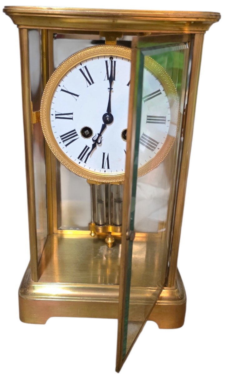 Grande Pendule Cage Vitrée En Bronze Doré XIXème -photo-3