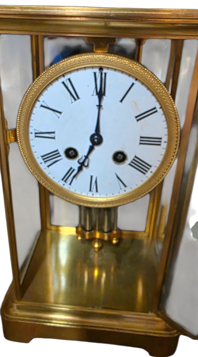 Grande Pendule Cage Vitrée En Bronze Doré XIXème -photo-4
