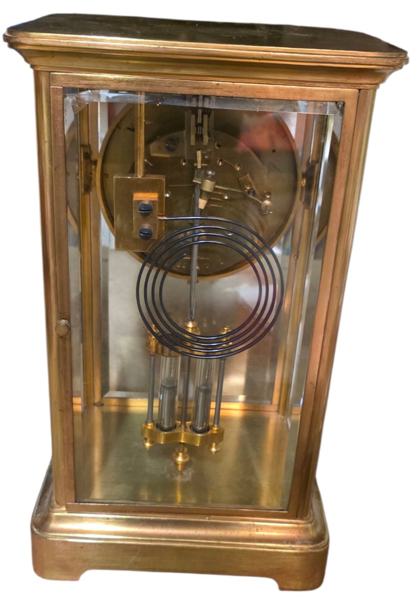 Grande Pendule Cage Vitrée En Bronze Doré XIXème -photo-1