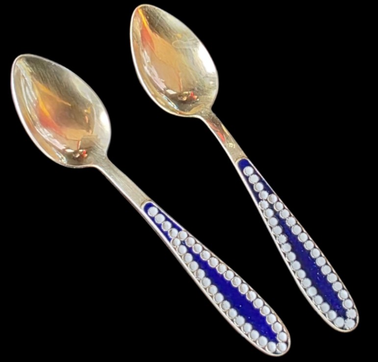 Paire de tasses et sous tasse argent massif vermeil cloisonné russe 400 gr -photo-3