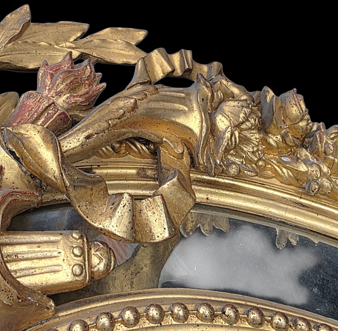 Important miroir a parcloses bois doré attributs de musiques XIXeme  Dimensions Hauteur 1,60-photo-4