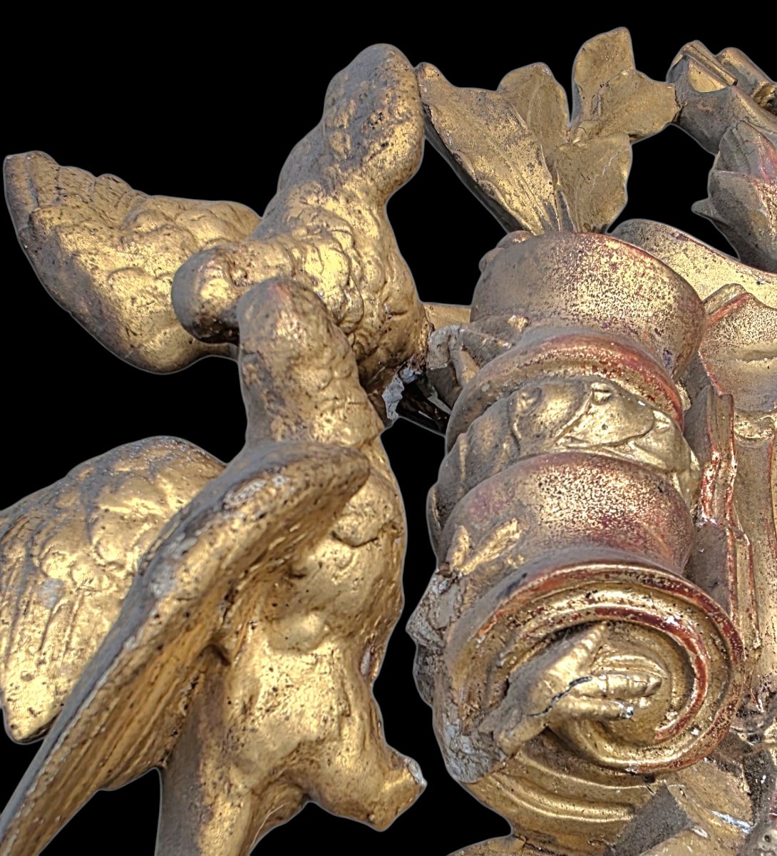 Important miroir a parcloses bois doré attributs de musiques XIXeme  Dimensions Hauteur 1,60-photo-2