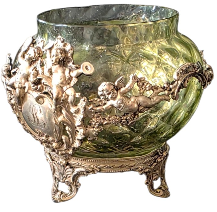 Vase cristal vide poche et argent massif putti XIXem-photo-4