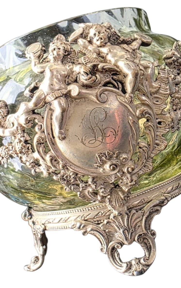 Vase cristal vide poche et argent massif putti XIXem-photo-1