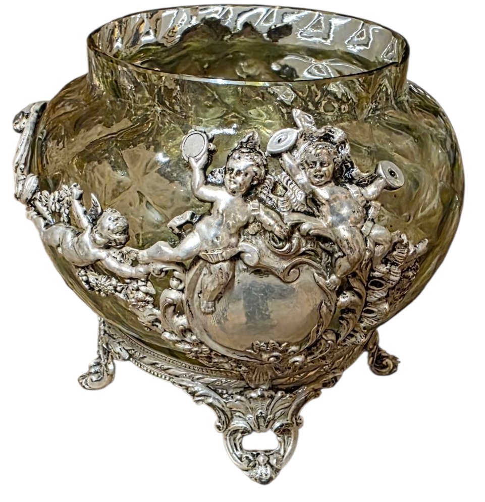 Vase cristal vide poche et argent massif putti XIXem-photo-3