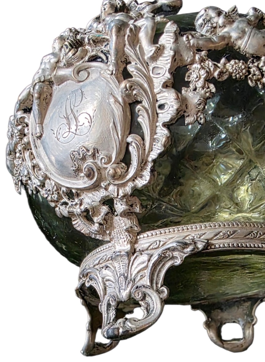 Vase cristal vide poche et argent massif putti XIXem