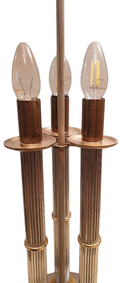 Maison Jansen Pair Of Brass And Silver-plated Lamps Circa 1970-photo-4