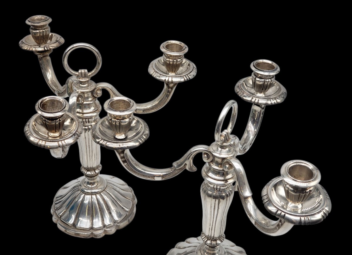 Chrysalia Paris Paire De Candélabres Bronze Argenté Circa 1940-photo-1