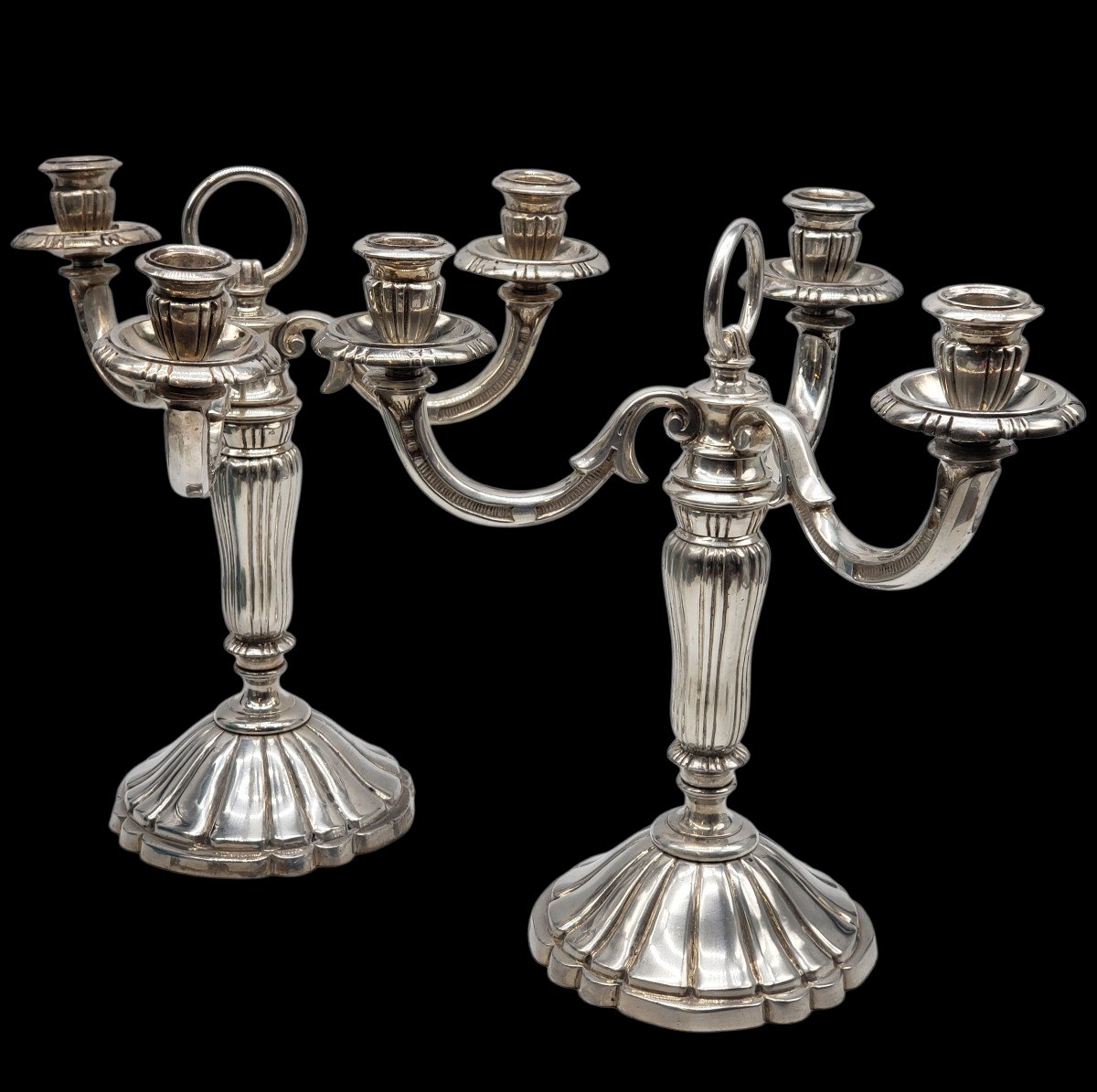 Chrysalia Paris Paire De Candélabres Bronze Argenté Circa 1940-photo-5