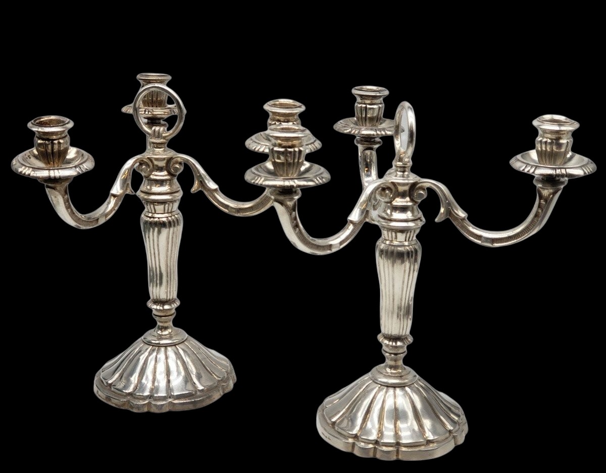 Chrysalia Paris Paire De Candélabres Bronze Argenté Circa 1940