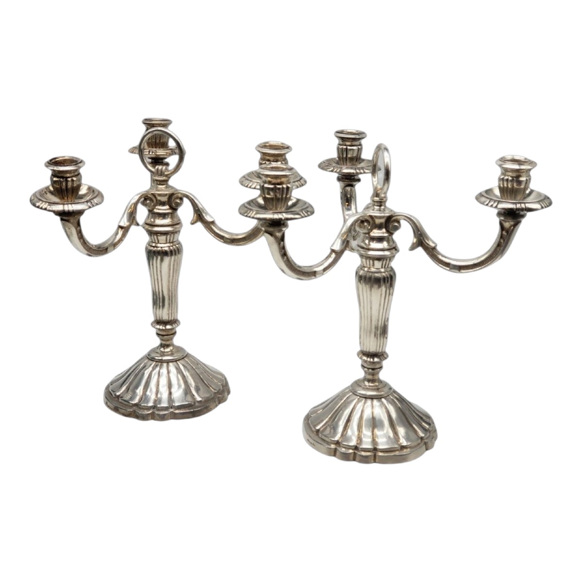 Paire De Candélabres Bronze Argenté Circa 1940 