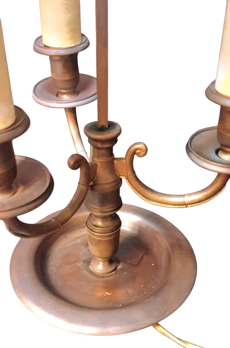 Empire Three-light Hot-water Bottle Lamp Bronze Patina Medal Sheet Metal Shade-photo-4