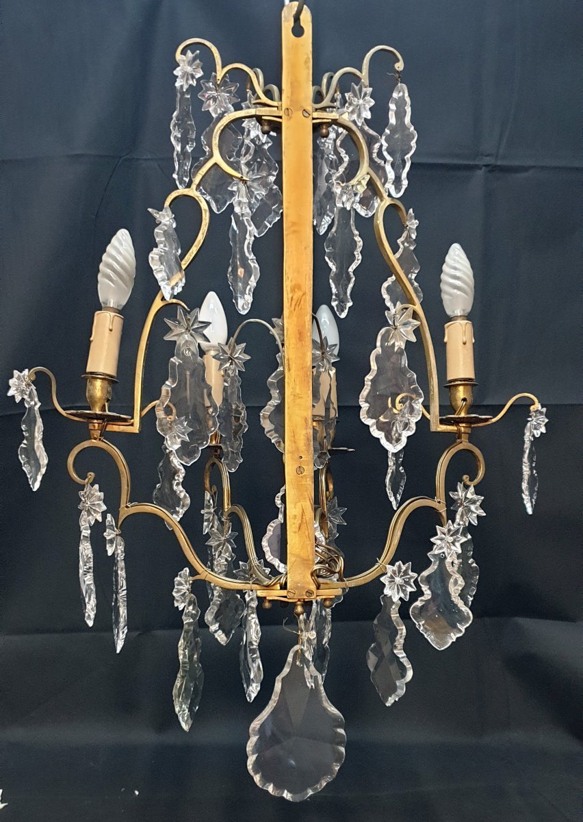 Pair Of Louis XV Four-light Bronze And Crystal Sconces, Late 18th Century-photo-3