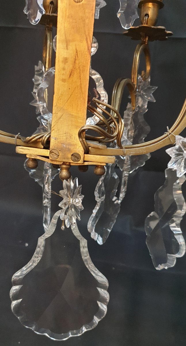 Pair Of Louis XV Four-light Bronze And Crystal Sconces, Late 18th Century-photo-4