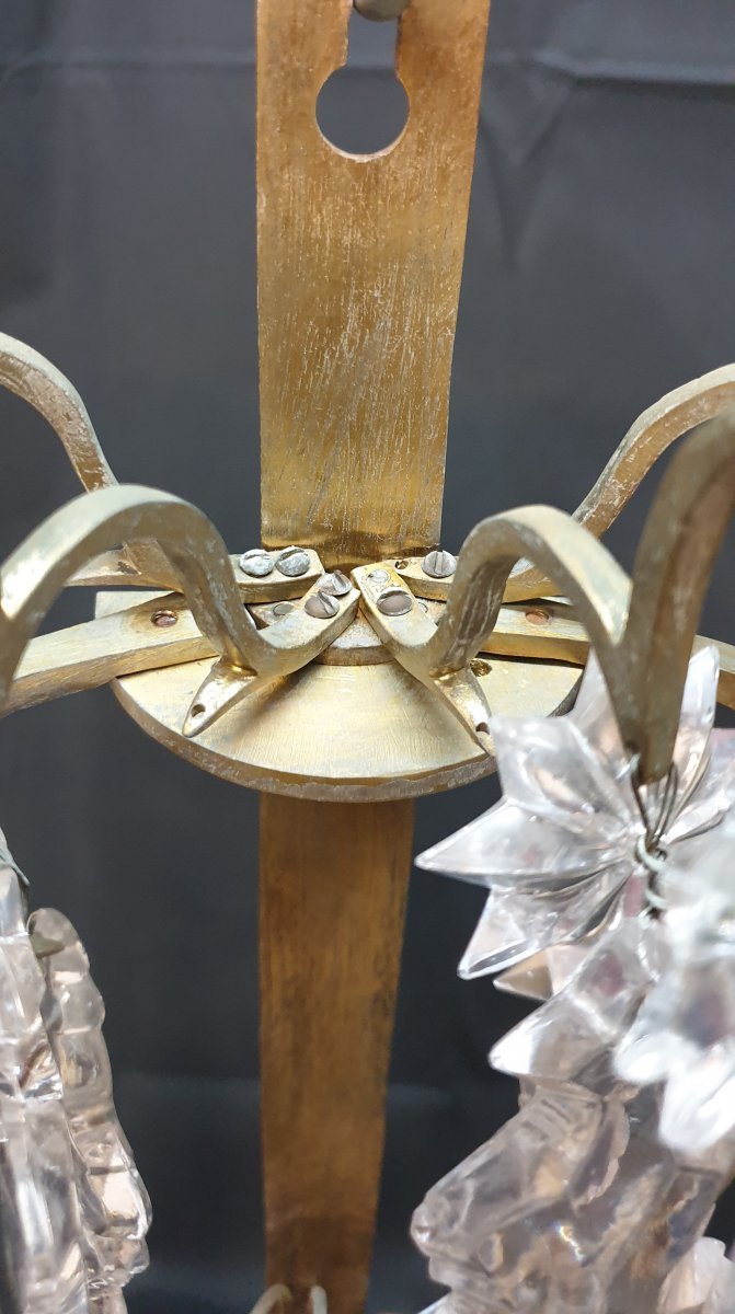 Pair Of Louis XV Four-light Bronze And Crystal Sconces, Late 18th Century-photo-5