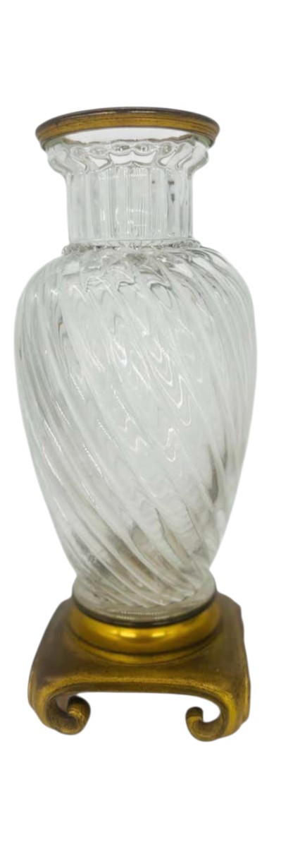 Baccarat Pair Of Crystal Vases Mounted On Bronze Gold XIXth-photo-1