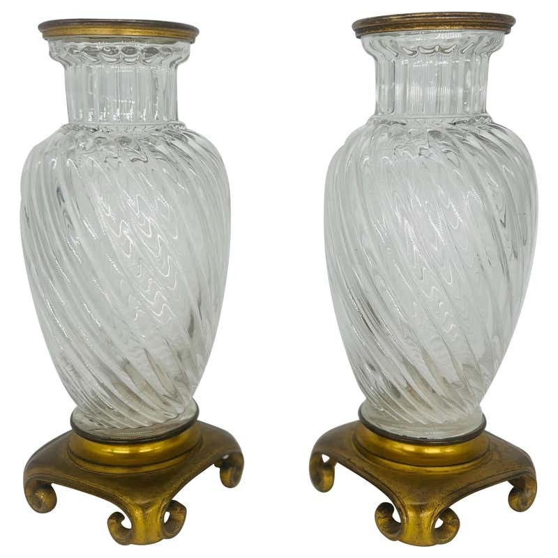 Baccarat Pair Of Crystal Vases Mounted On Bronze Gold XIXth